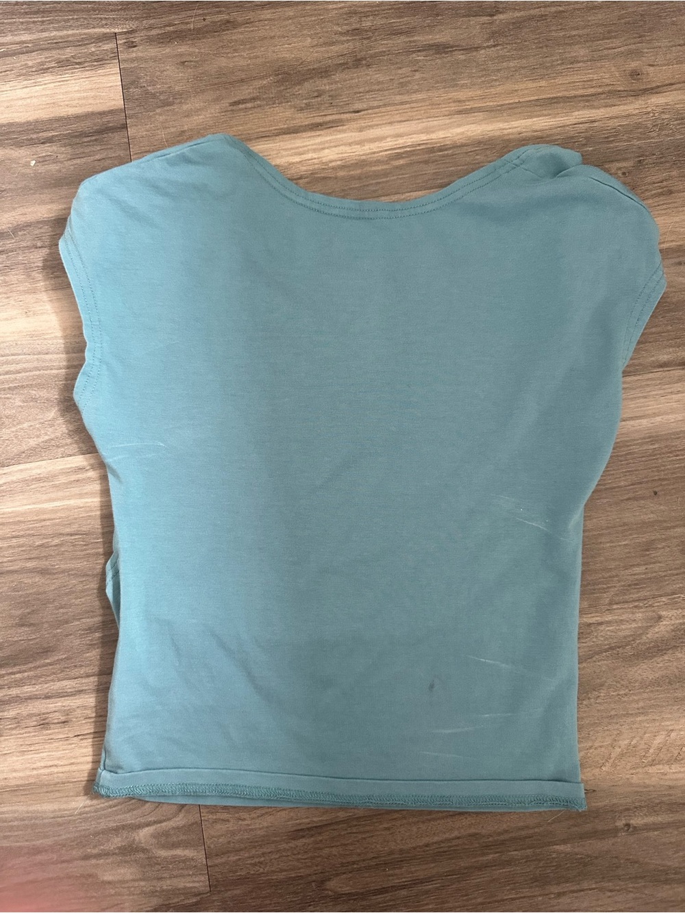 Women's Open Back Teal Short-Sleeve Scoop Neck Top